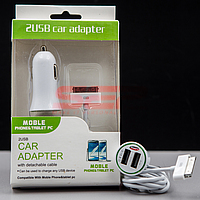 Incarcator auto DUAL USB 1000mAh cu cablu date si incarcare iPhone 3GS / 4GS & iPad 2 / 3