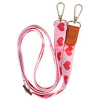 Accesorii GSM - Snur textil dublu telefon mobil: Snur textil dublu telefon mobil cu carabine Pink Hearts
