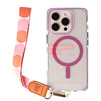 Accesorii GSM - Noutati: Accesoriu tip bratara textil cu carabina Pink Polka