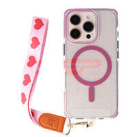Accesorii GSM - Noutati: Accesoriu tip bratara textil cu carabina Pink Hearts