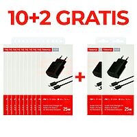 SET 10 + 2 GRATIS Incarcator retea Fast Charge Type-C - Type-C 25W TRANYOO T-SA2C BLACK