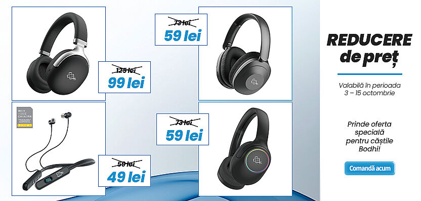 Casti audio Over the Ear cu microfon si LED Bodhi.