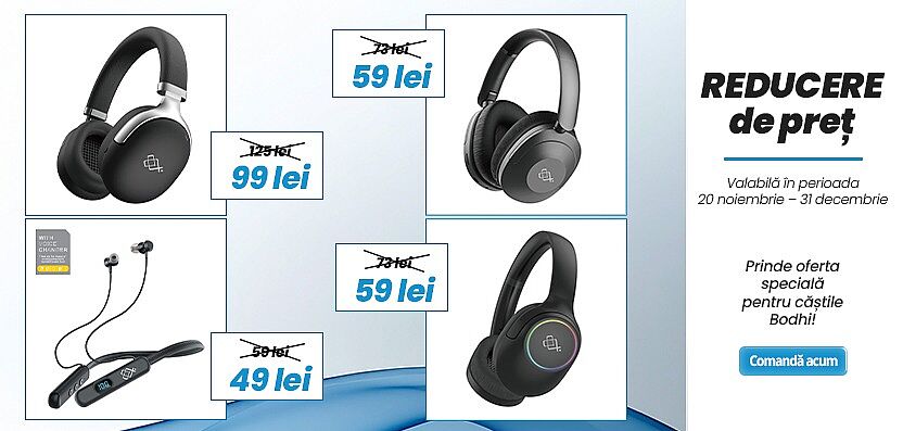 Casti audio Over the Ear cu microfon si LED Bodhi.